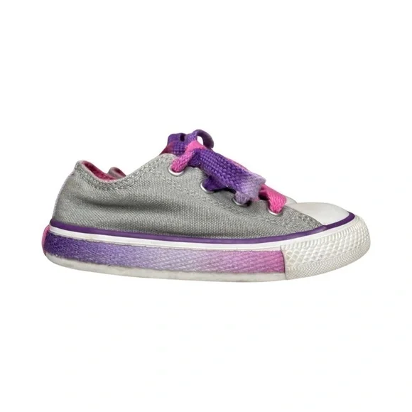 Converse All Star Toddler Gray Pink Purple Lace Up Shoes - Picture 2 of 10